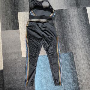 Zyia Active Black Women's Athletic Leggings & Sports Bra Rainbow Side Stripes 12
